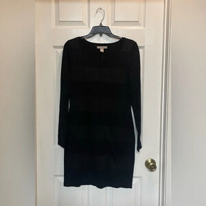 Banana Republic Sweater Dress Striped Black Metallic Silver Fitted Small NWT